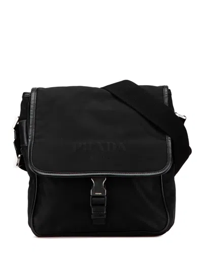Pre-owned Prada 2010-2024 Tessuto Buckle Messenger Bag Crossbody Bag In 黑色