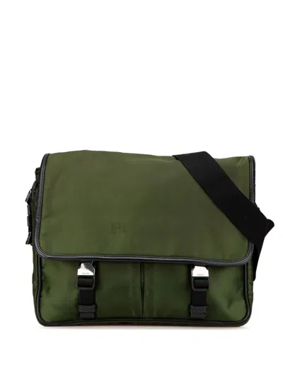 Pre-owned Prada 2010-2024 Tessuto Double Buckle Messenger Bag Crossbody Bag In Green