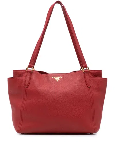 Pre-owned Prada 2010-2024 Vitello Daino Double Pocket Tote Bag In Red