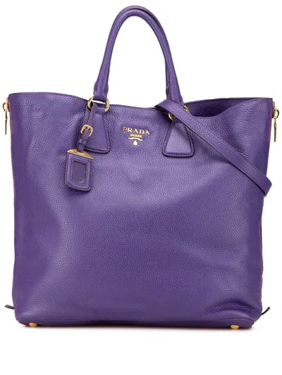 Pre-owned Prada 2010-2024 Vitello Daino Side Zip Convertible Tote Satchel In Purple