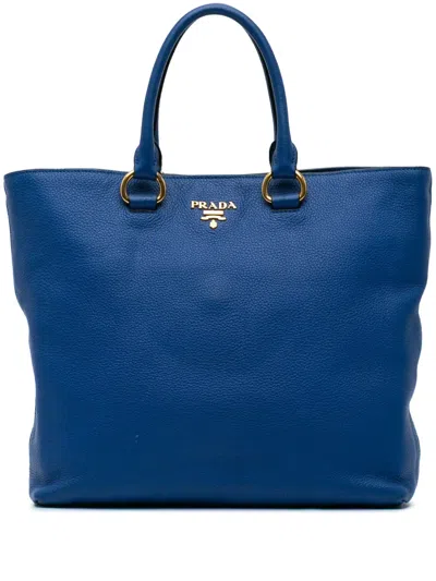 Pre-owned Prada 2010-2024 Vitello Daino Tote Bag In Blue
