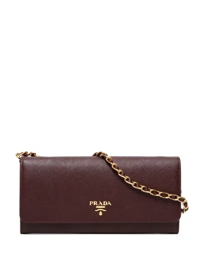 Pre-owned Prada 2010-2024s Chain-strap Leather Wallet In Brown