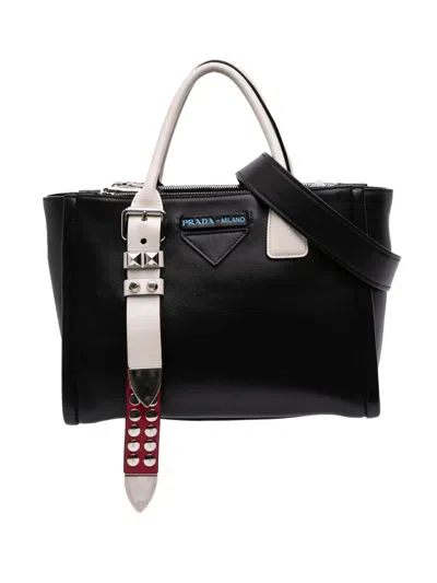 Pre-owned Prada 2010-2025 Bicolor Grace Lux Concept Top Handle Bag Satchel In Black