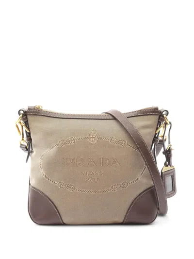 Pre-owned Prada 2010-2025 Canapa Logo Jacquard Crossbody Bag In Brown