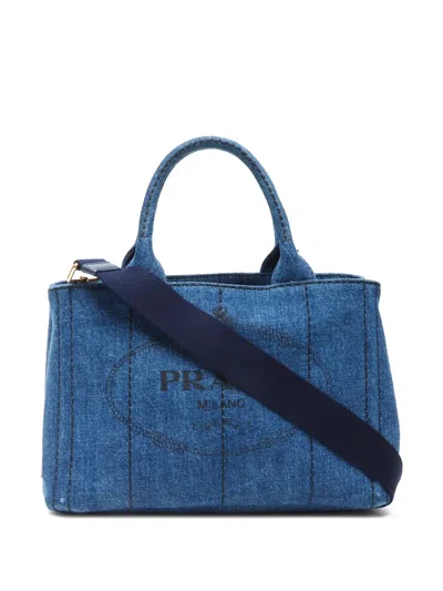 Pre-owned Prada 2010-2025 Canapa Two-way Handbag In 蓝色