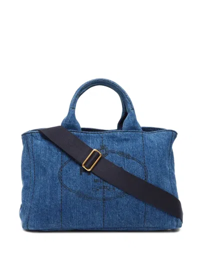 Pre-owned Prada 2010-2025 Canapa Two-way Handbag In Blue
