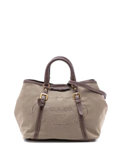 Pre-owned Prada 2010-2025 Canvas Canapa Logo Bow Satchel In Brown
