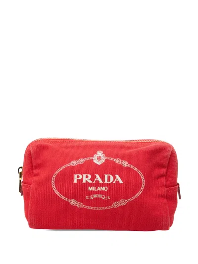 Pre-owned Prada 2010-2025 Canvas Canapa Logo Pouch In Red