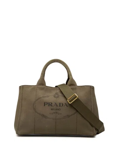 Pre-owned Prada 2010-2025 Canvas Canapa Logo Satchel In Brown