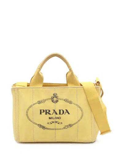 Pre-owned Prada 2010-2025 Canvas Canapa Logo Satchel Tote Bag In Yellow