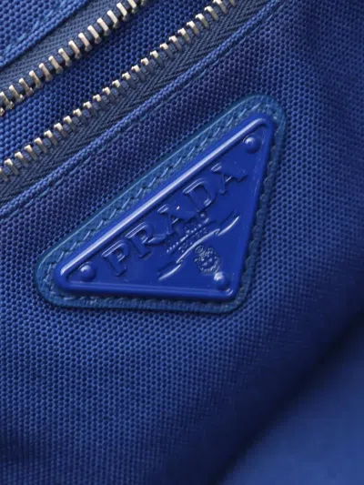 Pre-owned Prada 2010-2025 Canvas Canapa Triangle Logo Shoulder Bag In Blue
