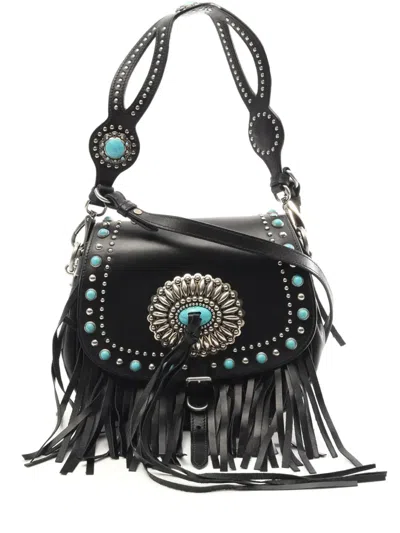 Pre-owned Prada 2010-2025 City Calf Fringe Corsaire Bag Satchel In Black
