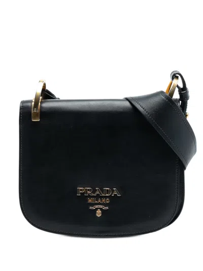 Pre-owned Prada 2010-2025 City Calf Pionniere Saddle Bag Crossbody Bag In Black