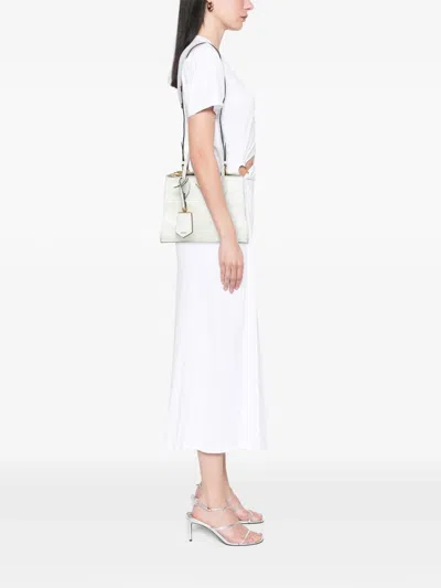 Pre-owned Prada 2010-2025 City Calf Trimmed Saffiano Greche Paradigme Bag Satchel In White