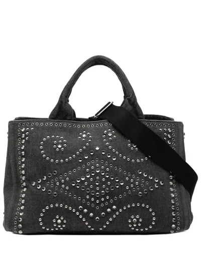 Pre-owned Prada 2010-2025 Denim Canapa Bijoux Satchel In Black