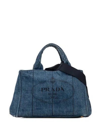 Pre-owned Prada 2010-2025 Denim Canapa Logo Satchel In Blue