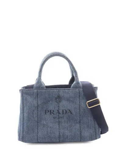 Pre-owned Prada 2010-2025 Denim Canapa Logo Satchel In Blue