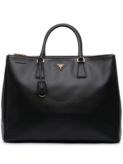 Pre-owned Prada 2010-2025 Extra Large Saffiano Lux Galleria Double Zip Tote Bag In Black