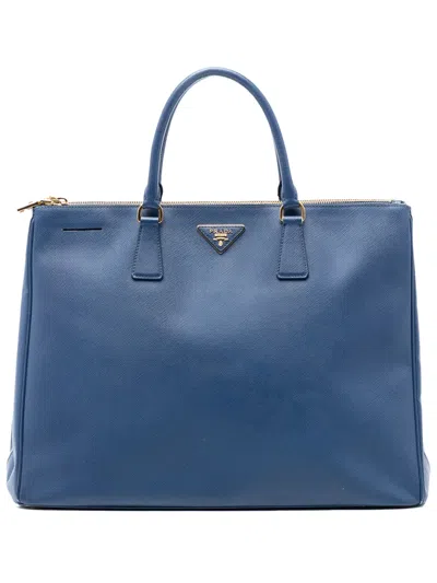 Pre-owned Prada 2010-2025 Extra Large Saffiano Lux Galleria Double Zip Tote Bag In Blue