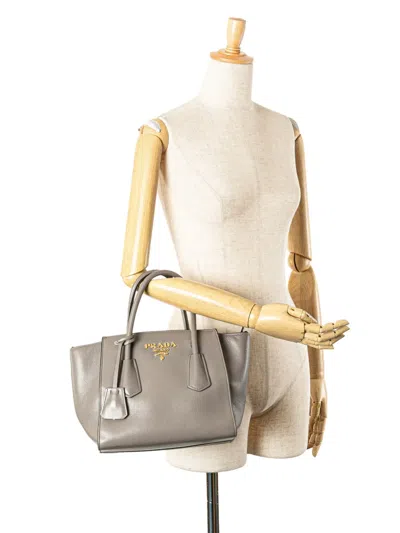 Pre-owned Prada 2010-2025 Glace Calf Satchel In Gray