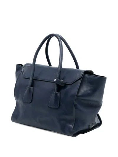 Pre-owned Prada 2010-2025 Glace Calf Sound Lock Satchel In Blue