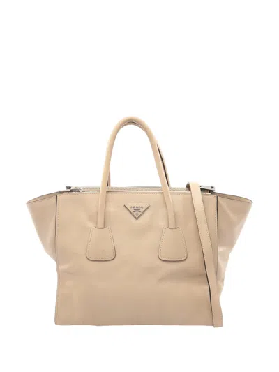 Pre-owned Prada 2010-2025 Glace Calf Twin Pocket Double Handle Satchel In Brown