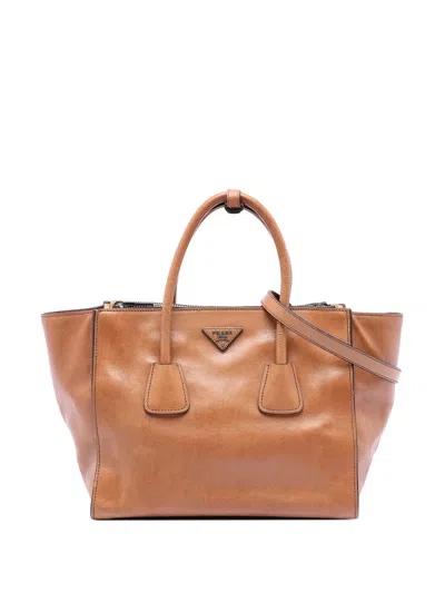 Pre-owned Prada 2010-2025 Glace Calf Twin Pocket Satchel In Brown