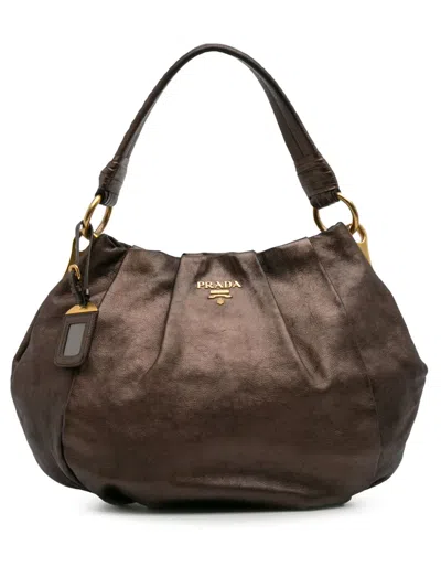 Pre-owned Prada 2010-2025 Glace Mordore Hobo Bag In Brown