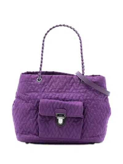 Pre-owned Prada 2010-2025 Impuntu Tessuto Chain Tote Satchel In Purple