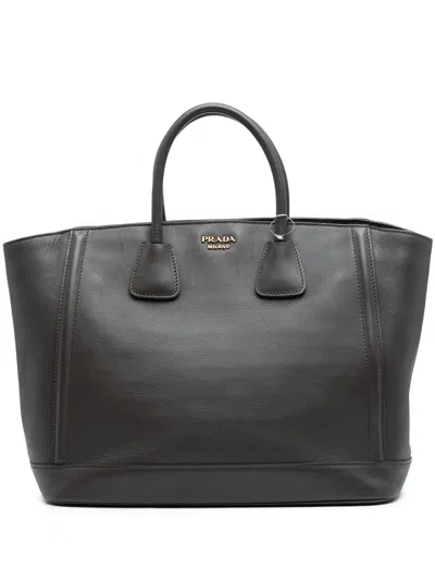 Pre-owned Prada 2010-2025 Large City Calf Double Handle Shopping Tote Bag In Gray