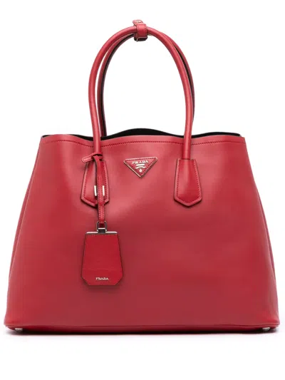 Pre-owned Prada 2010-2025 Large City Calf Double Satchel In Red