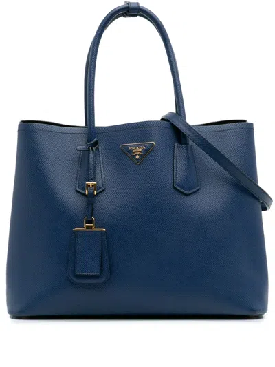 Pre-owned Prada 2010-2025 Large Saffiano Cuir Double Satchel In Blue