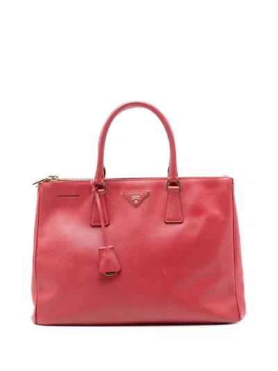Pre-owned Prada 2010-2025 Large Saffiano Lux Galleria Double Zip Satchel In Red