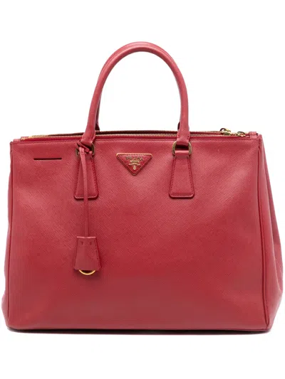 Pre-owned Prada 2010-2025 Large Saffiano Lux Galleria Double Zip Satchel In Red
