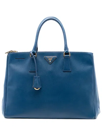 Pre-owned Prada 2010-2025 Large Saffiano Lux Galleria Double Zip Tote Bag In Blue