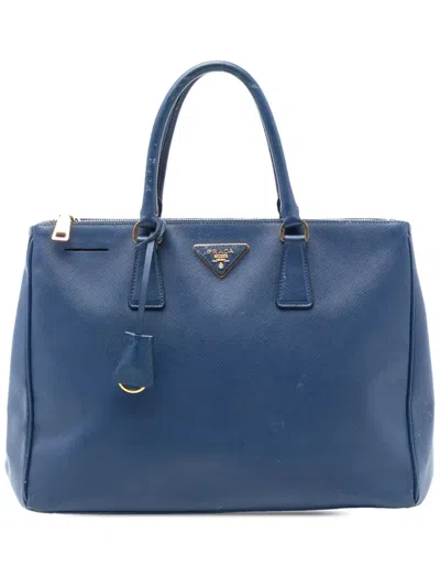 Pre-owned Prada 2010-2025 Large Saffiano Lux Galleria Double Zip Tote Bag In Blue
