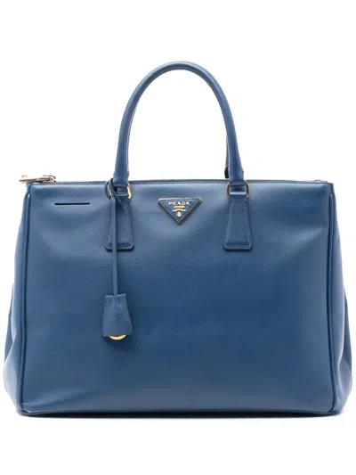 Pre-owned Prada 2010-2025 Large Saffiano Lux Galleria Double Zip Tote Bag In Blue