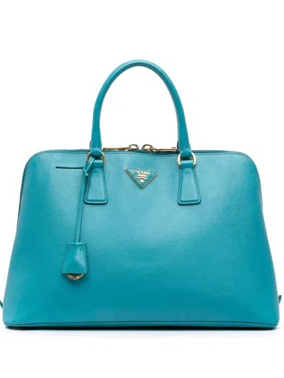 Pre-owned Prada 2010-2025 Large Saffiano Lux Promenade Satchel In Blue