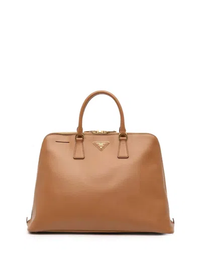 Pre-owned Prada 2010-2025 Large Saffiano Lux Promenade Satchel In Brown