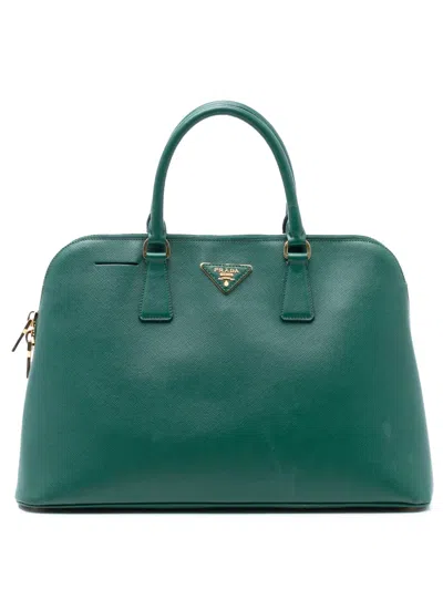 Pre-owned Prada 2010-2025 Large Saffiano Lux Promenade Satchel In Green