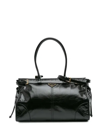 Pre-owned Prada 2010-2025 Large Shiny Calfskin Bonnie Satchel In Black