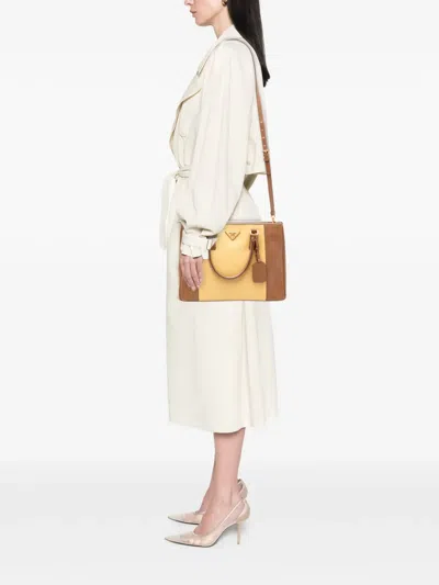 Pre-owned Prada 2010-2025 Medium Bicolor Saffiano Lux Galleria Double Zip Satchel In Brown