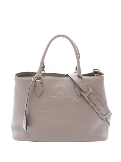 Pre-owned Prada 2010-2025 Medium Embossed Glace Calf Logo Satchel In Brown