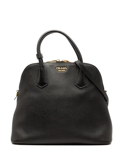 Pre-owned Prada 2010-2025 Medium Saffiano Cuir Dome Satchel In Black