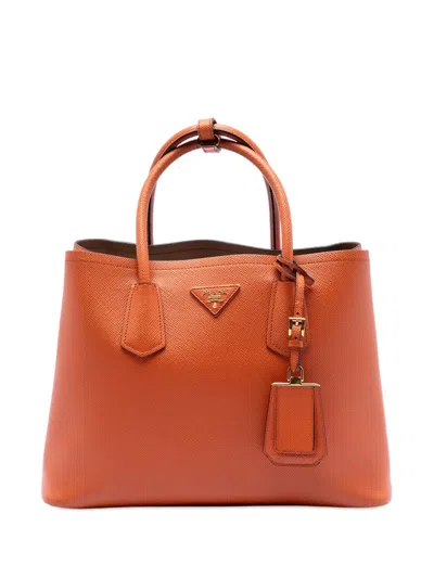 Pre-owned Prada 2010-2025 Medium Saffiano Cuir Double Satchel In Orange