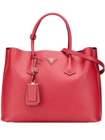 Pre-owned Prada 2010-2025 Medium Saffiano Cuir Double Satchel In Red