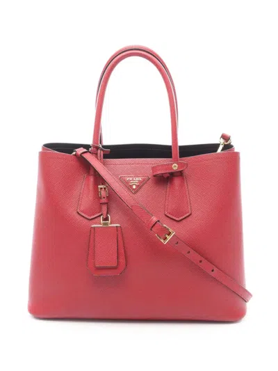Pre-owned Prada 2010-2025 Medium Saffiano Cuir Double Satchel In Red