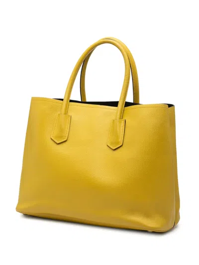 Pre-owned Prada 2010-2025 Medium Saffiano Cuir Double Satchel In Yellow