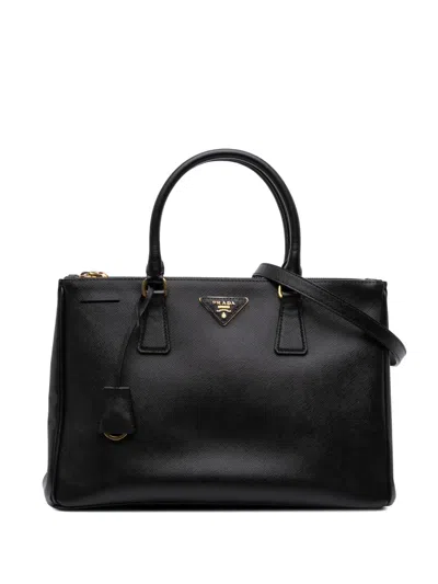 Pre-owned Prada 2010-2025 Medium Saffiano Lux Galleria Double Zip Satchel In Black