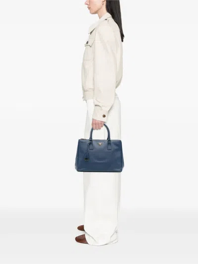 Pre-owned Prada 2010-2025 Medium Saffiano Lux Galleria Double Zip Satchel In Blue